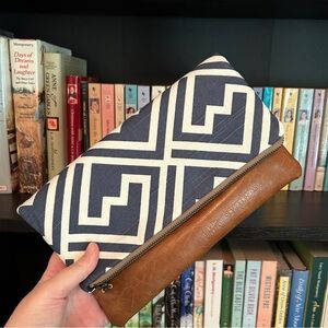 Navy and Brown Geometric Clutch